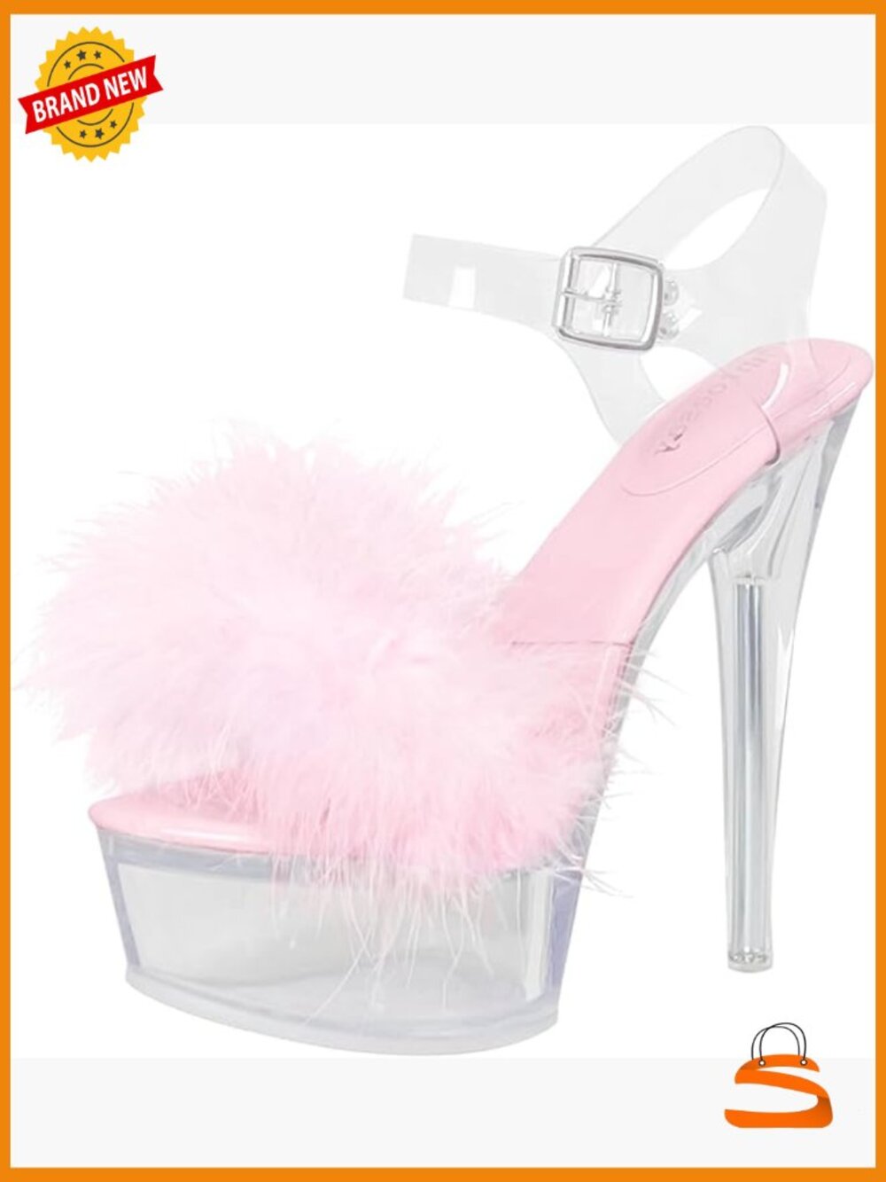 Heeled Sandals Fluffy Platform Stilettos Ankle Strap Clear High Heels Wedding